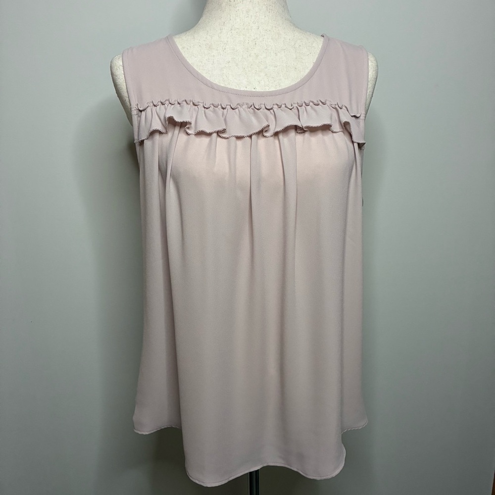 Ann Taylor Petite LP Sleeveless Ruffle Front Blush Pink Blouse Top - Size LP
